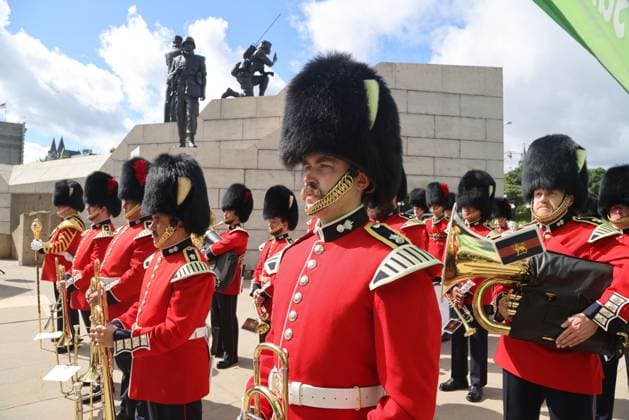 August 13, 2023, Ottawa, ON, Canada: Members of the Governor General s Foot Guards Band attend the National Peacekeepers Day ceremony at the Peacekeeping Monument in Ottawa, Sunday, Aug. 13, 2023. Ottawa Canada  - ZUMAc35_ 20230813_zaf_c35_003 Copyright: xPatrickxDoylex