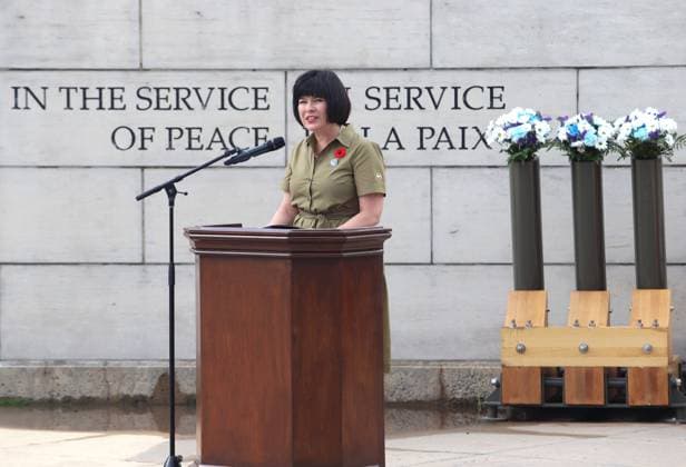 August 13, 2023, Ottawa, ON, Canada: Veterans Affairs Minister Ginette Petitpas Taylor speaks at the National Peacekeepers Day ceremony in Ottawa, Sunday, Aug. 13, 2023. Ottawa Canada  - ZUMAc35_ 20230813_zaf_c35_006 Copyright: xPatrickxDoylex