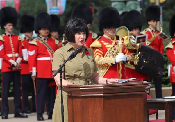 August 13, 2023, Ottawa, ON, Canada: Veterans Affairs Minister Ginette Petitpas Taylor speaks at the National Peacekeepers Day ceremony in Ottawa, Sunday, Aug. 13, 2023. Ottawa Canada  - ZUMAc35_ 20230813_zaf_c35_007 Copyright: xPatrickxDoylex