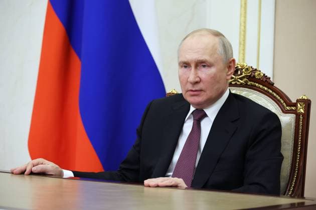 News Bilder des Tages Russia Putin MCIS 8495914 15.08.2023 Russian President Vladimir Putin delivers a video address to the participants the 11th Moscow Conference on International Security (MCIS) at the Kremlin in Moscow, Russia. Mikhail Klimentyev Sputnik Moscow Russia  Copyright: xMikhailxKlimentyevx