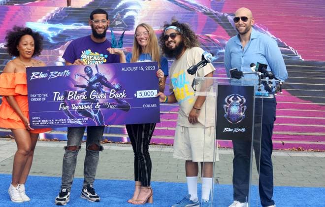 PHILADELPHIA, PA: AUGUST 15: Warner Bros. Pictures, DC Comics and Philadelphia Film Society Present the Blue Beetle Hero Award for service to the Philadelphia community to The Block Gives Back at Philadelphia Museum of Art in Philadelphia, Pennsylvania on August 15, 2023. Copyright: xStarxShooterx