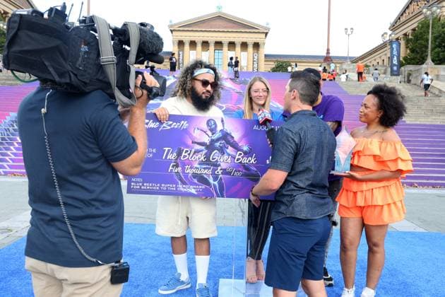 PHILADELPHIA, PA: AUGUST 15: Warner Bros. Pictures, DC Comics and Philadelphia Film Society Present the Blue Beetle Hero Award for service to the Philadelphia community to The Block Gives Back at Philadelphia Museum of Art in Philadelphia, Pennsylvania on August 15, 2023. Copyright: xStarxShooterx