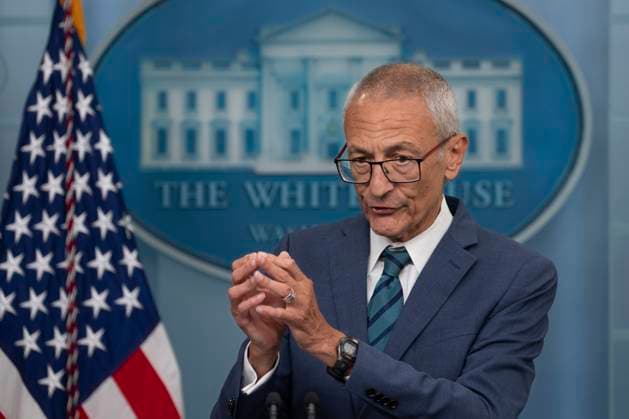 Senior Advisor to the President for Clean Energy Innovation John Podesta participates in the daily press briefing in the James S. Brady Press Briefing Room of the White House in Washington, DC, August 16, 2023. Copyright: xChrisxKleponisx xPoolxviaxCNPx MediaPunchx