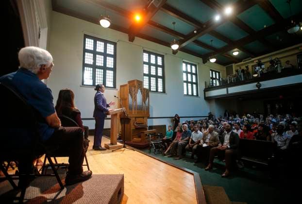August 16, 2023, WINNIPEG, MANITOBA, CANADA: Wab Kinew, leader of the Manitoba NDP, speaks to party faithful during an event at the Canadian Mennonite University in Winnipeg on Wednesday, August 16, 2023. WINNIPEG CANADA  - ZUMAc35_ 20230816_zaf_c35_059 Copyright: xJohnxWoodsx