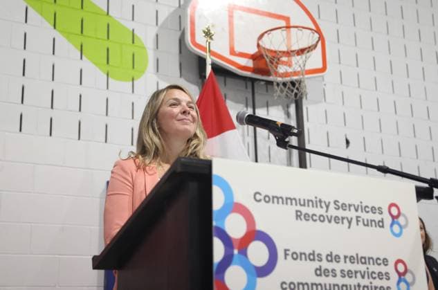 August 17, 2023, Ottawa, ON, Canada: Minister of Families, Children and Social Development, Jenna Sudds, makes an announcement about the Community Services Recovery Fund to help organizations in their post-pandemic recovery at the Boys and Girls Club in Ottawa on Thursday, August 17, 2023. Ottawa Canada  - ZUMAc35_ 20230817_zaf_c35_014 Copyright: xPatrickxDoylex