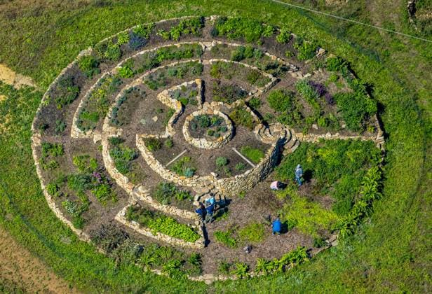 Luftbild, Spiralförmiger Kräutergarten am Christopherus-Haus Christopherus-Hof, Annen, Witten, Ruhrgebiet, Nordrhein-Westfalen, Deutschland !ACHTUNGxMINDESTHONORARx60xEURO! *** Aerial view, spiral herb garden at Christopherus Haus Christopherus Hof, Annen, Witten, Ruhr area, North Rhine-Westphalia, Germany ATTENTIONxMINDESTHONORARx60xEURO