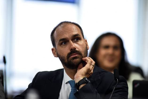 BRASÍLIA, DF - 17.08.2023: CPMI DE 8 DE JANEIRO - Photo, Deputy Eduardo Bolsonaro during CPMI. This Thursday (17) the CPMI of January 8 hears the hacker Walter Delgatti for alleged work done for Deputy Carla Zambelli (PL-SP) to defraud the electronic voting machines. x2419715x  TonxMolina
