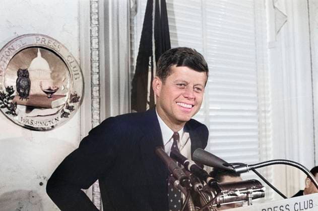 May 30, 2023, Washington, DC, USA: U.S. Senator John F. Kennedy speaking at lectern at National Press Club, Washington, D.C., USA, John T. Bledsoe, U.S. News & World Report Magazine Photograph Collection, January 14, 1960 Washington USA - ZUMAg145 20230530_zap_g145_016 Copyright: xJTxVintagex
