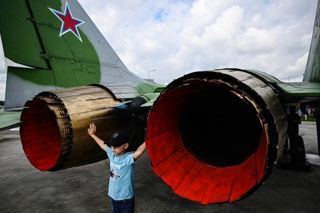 News Themen der Woche KW33 Russia Army Forum 8498510 19.08.2023 Russian Air Force Mikoyan MiG-29 fighter aircraft stands on display during the Army-2023 international military-technical forum at the Patriot Convention and Exhibition Centre in the town of Kubinka, Moscow region, Russia. Pavel Bednyakov Sputnik Moscow region Russia  Copyright: xPavelxBednyakovx