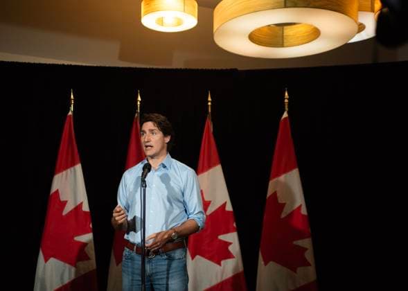 August 20, 2023, Charlottetown, PE, CANADA: Prime Minister Justin Trudeau makes a statement about the wildfires in Western Canada in Charlottetown, Sunday, Aug. 20, 2023. He and the rest of his cabinet is in the city for a retreat beginning Monday. Charlottetown CANADA  - ZUMAc35_ 20230820_zaf_c35_035 Copyright: xBrianxMcinnisx