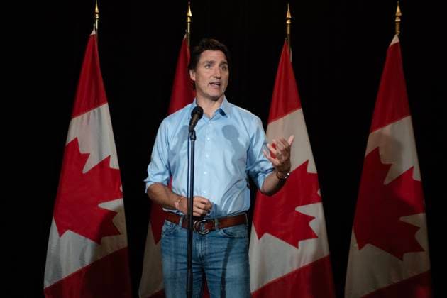 August 20, 2023, Charlottetown, PE, CANADA: Prime Minister Justin Trudeau makes a statement about the wildfires in Western Canada in Charlottetown, Sunday, Aug. 20, 2023. He and the rest of his cabinet is in the city for a retreat beginning Monday. Charlottetown CANADA  - ZUMAc35_ 20230820_zaf_c35_036 Copyright: xBrianxMcinnisx