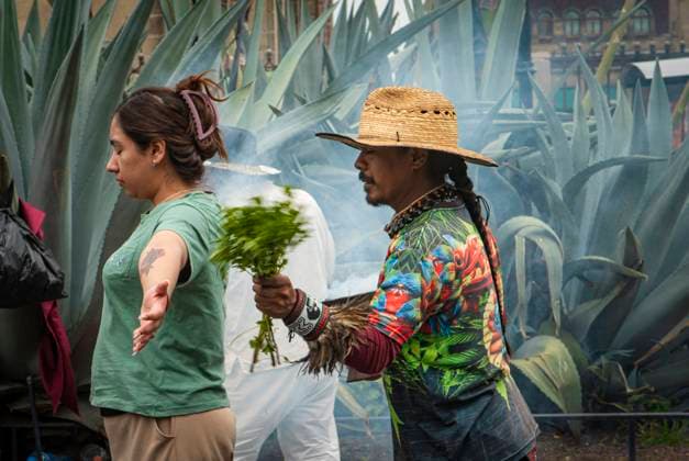 August 20, 2023, Mexico City, Mexico City, Mexico: Indigenous of Mexico, practice limpias (body purification)..Hundreds of people from different states of Mexico participated this Sunday in the last day of the IX Festival of Indigenous Cultures, which is held every year in the Zo³calo of Mexico City, attended by just over one million 435 thousand visitors, both national and foreigners, during the 16 days of the celebrations..The City once again pays homage to our roots and opens spaces for cultural richness to be expressed. - Said the head of government of Mexico City, Marto Batres. Mexico City Mexico - ZUMAn296 20230820_zip_n296_004 Copyright: xJorgexNunezx