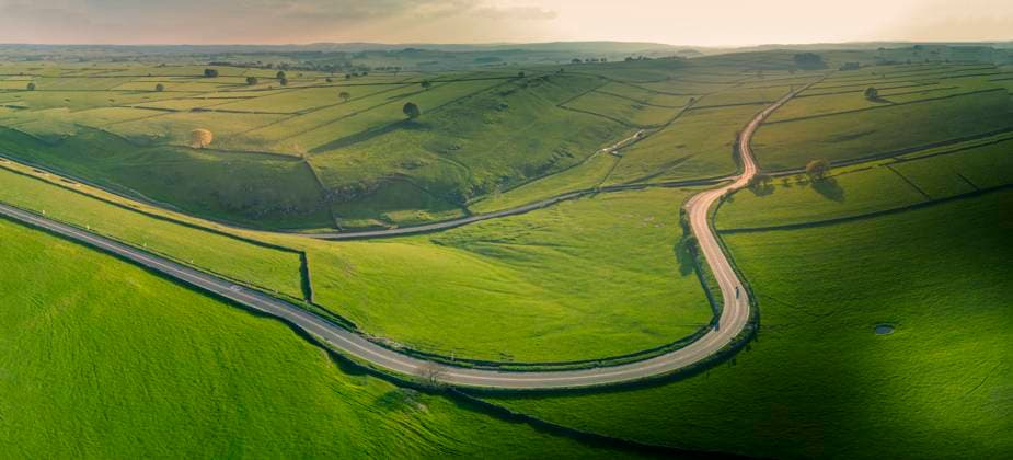 Aerial view of A623 near Tideswell, Peak District National Park, Derbyshire, England, United Kingdom, Europe Copyright: FrankxFell 844-30280 RECORD DATE NOT STATED