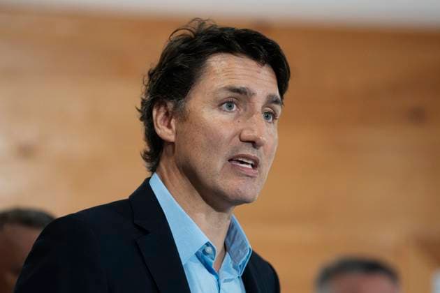 August 21, 2023, Cornwall, PEI, Canada: Prime Minister Justin Trudeau speaks to reporters following an announcement at the Island Montessori Academy in Cornwall, P.E.I., Monday, Aug. 21, 2023. Cornwall Canada  - ZUMAc35_ 20230821_zaf_c35_020 Copyright: xDarrenxCalabresex