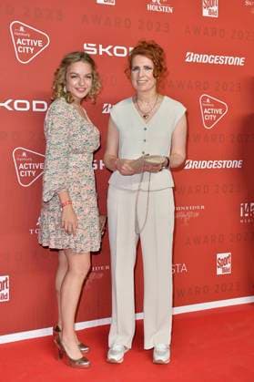 Monica Lierhaus and Greta Lierhaus arriving for the SPORT BILD Awards ceremony at the Fischauktionshalle in Hamburg 21 08 2023