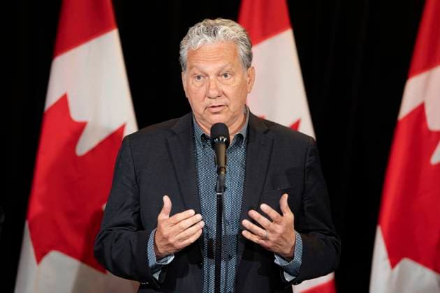 August 22, 2023, Charlottetown, PEI, Canada: Minister of Northern Affairs Dan Vandal speaks to reporters during the Liberal Cabinet retreat in Charlottetown, P.E.I. on Tuesday, August 22, 2023. Charlottetown Canada  - ZUMAc35_ 20230822_zaf_c35_010 Copyright: xDarrenxCalabresex
