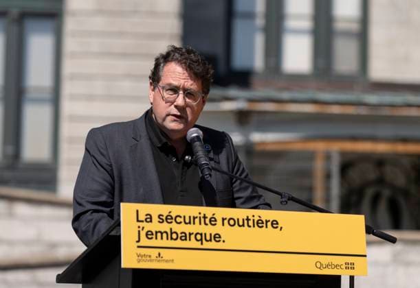 August 22, 2023, MONTREAL, PQ, Canada: Quebec Education Minister Bernard Drainville, speaks about new road safety measures at a press conference in Montreal, Tuesday, Aug. 22, 2023. MONTREAL Canada  - ZUMAc35_ 20230822_zaf_c35_022 Copyright: xChristinnexMuschix