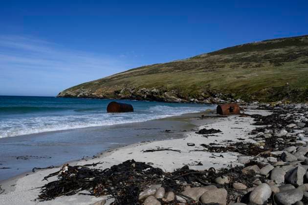 Falkland Islands, metal barrels are just some of the pollution in the ocean  Copyright: xHowiexGarberx x SA09 HGA0030