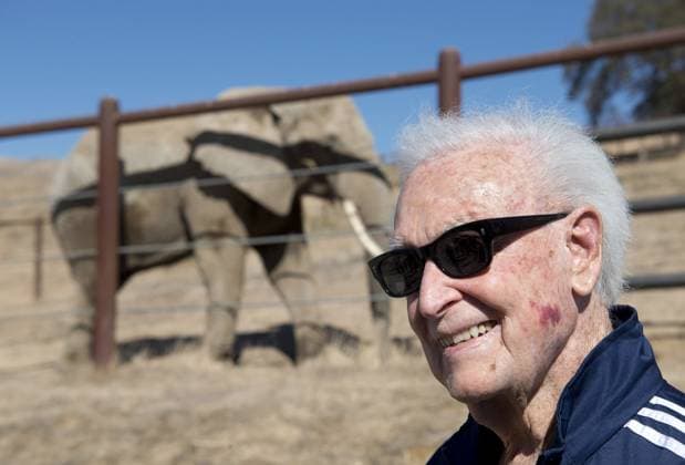Oct. 21, 2013 - Former Price Is Right TV host and animal activist Bob Barker welcomes three new elephants to the PAWS sanctuary on Monday, October 21, 2013 in San Andreas, Calif. U.S. - ZUMAs76_ 20131021_zaf_s76_006 Copyright: xRandyxPenchx