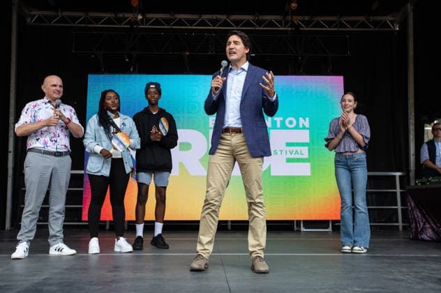 August 26, 2023, Edmonton, Ab, Canada: Prime Minister Justin Trudeau participates in a Pride event in Edmonton. Edmonton Canada  - ZUMAc35_ 20230826_zaf_c35_039 Copyright: xJasonxFransonx