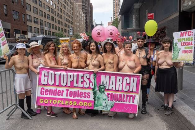 RECORD DATE NOT STATED GoTopless Day March (NEW) GoTopless Day March. August 26, 2023, New York, New York, USA: (EDITORS NOTE: Image contains nudity) Marchers with banner and signs pose during the 16th annual GoTopless Day march on August 26, 2023 in New York City. The Go Topless Day march honors Women& 39;s Equality Day where women were first given the right to vote in 1920. (Credit: M10s TheNews2) (Credit: M10s TheNews2) (Foto: M10s Thenews2 imago images) GoTopless Day March  Copyright: xM10sx