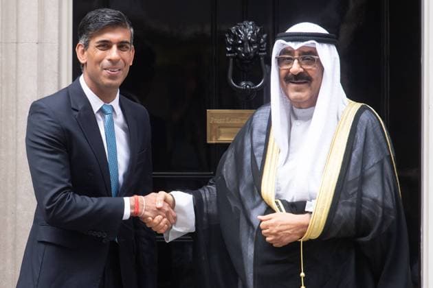 News Bilder des Tages London, Rishi Sunak trifft Kuwaits Kronprinz Scheich Meschal al-Ahmed al-Sabah Crown Prince of Kuwait Visit - Tuesday 29 August 2023 - Downing Street, London Crown Prince of Kuwait - Sheikh Meshal Al-Ahmad Al-Jaber Al-Sabah arrives for a meeting with British Prime Minister Rishi Sunak at Downing Street in London, England, UK on Tuesday 29 August, 2023., Credit:Justin Ng Avalon UK, England, London, Downing Street  Copyright: xJustinxNgx xAvalonx 0801019239