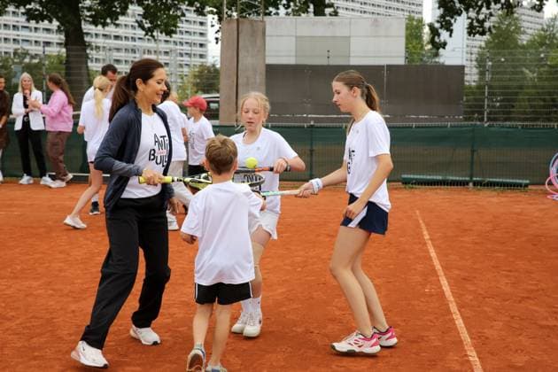 29-08-2023 Princess Mary visited the Gladsaxe tennis club, in Gladsaxe, Denmark to support the Antibulli tennis program. Â  Copyright: xPPEx