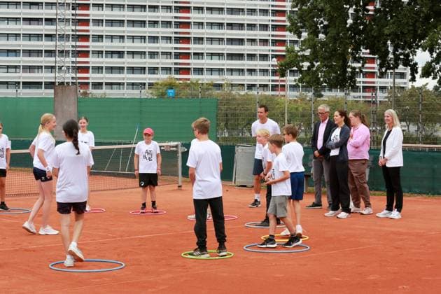 29-08-2023 Princess Mary visited the Gladsaxe tennis club, in Gladsaxe, Denmark to support the Antibulli tennis program. Â  Copyright: xPPEx