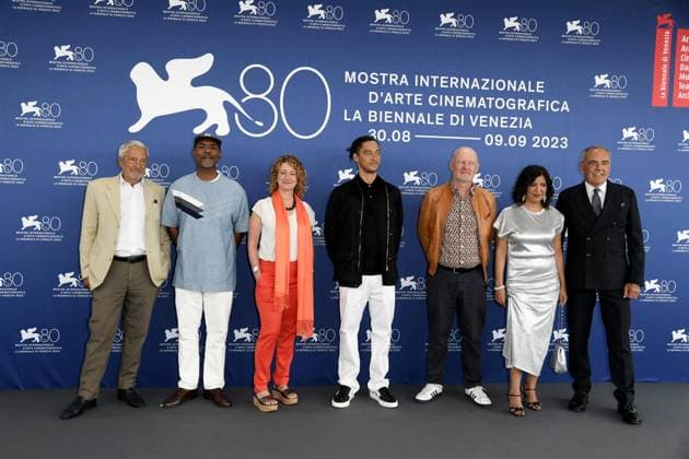 80th Venice Film Festival 2023, Photocall Jury Orizzonti 80th Venice Film Festival 2023, Photocall Jury Orizzonti. Pictured: Jonas Carpignano President, Kaouther Ben Hania, Kahlil Joseph, Jean-Paul SalomÃ , Tricia Tuttle, Alberto Barbera, Roberto Cicutto Venice Italy  Copyright: xIPA ABACAx BRIPA20230830_486 IPA ABACAx BRIPA20230830_486