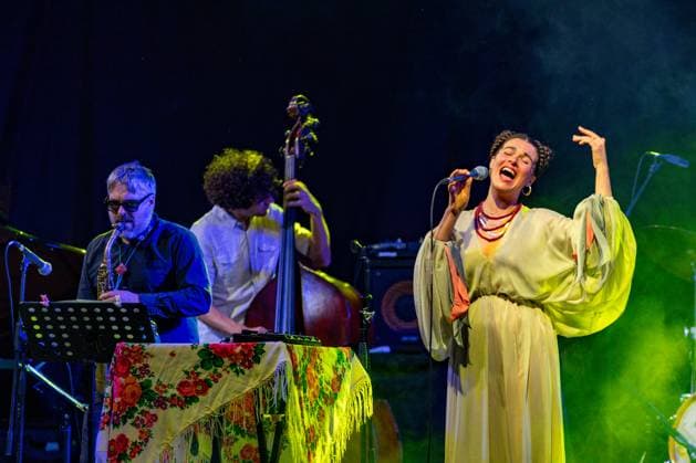 Under the baton of Ukrainian vocalist and composer, Ganna Gryniva, the GANNA Ensemble delivers a captivating performance on the second day of the Mitrovica International Jazz Days in Mitrovica, Kosovo. The event took place on Tuesday, August 29, 2023, showcasing the ensemble s exceptional musical prowess. (VX Photo Vudi Xhymshiti), Mitrovica Jazz Days - GANNA Mirovica Mitrovica South Kosova Republic of Kosova  , Copyright: xVudixXhymshitix