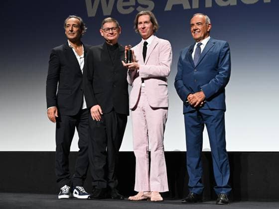 Venice, 80th Venice Film Festival 2023 . Day 3 - Cartier Glory to the Filmaker Award 2023. In the photo Alexandre Desplat, Cyrille Vigneron, Wes Anderson, Alberto Barbera  Copyright: xSimonexComix xipa-agency.netx xPoolxPhotoxEventsx02x IPA_IPA39991051
