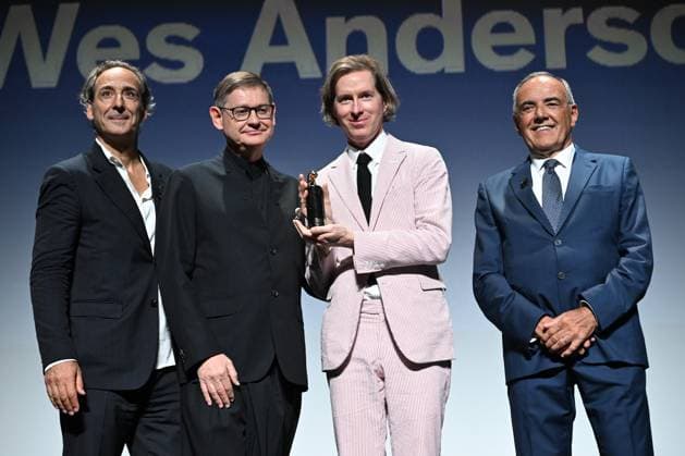 Wes Anderson receives the Cartier Glory to the filmmaker award 2023 during the 80th Venice International Film Festival on September 01, 2023 Venice, Italy Alexandre Desplat, Cyrille Vigneron Ad Cartier, Alberto Barbera, Wes Anderson receives the Cartier Glory to the filmmaker award 2023 during the 80th Venice International Film Festival on September 01, 2023 Venice, Italy, Credit:Maria Laura Antonelli Avalon Italy, Venice  Copyright: xMariaxLauraxAntonellix xAvalonx 0802080563