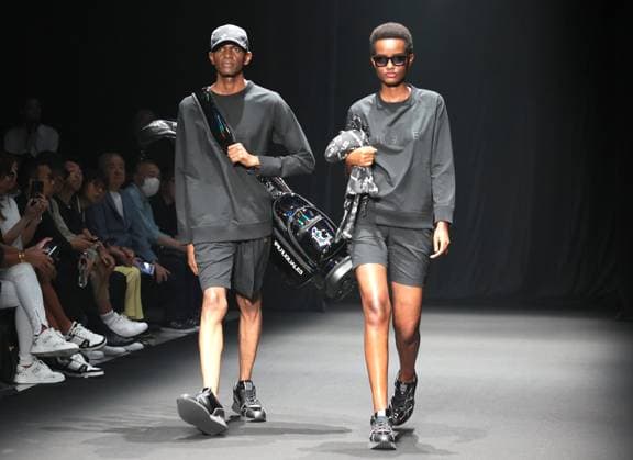 September 2, 2023, Tokyo, Japan - Models display creations of 1PIU1UGUALE3 GOLF 2024 Spring Summer collection designed by Tomohiro Ozawa in Tokyo on Saturday, September 2, 2023 as a part of the Fashion Week Tokyo. (photo by Yoshio Tsunoda AFLO)  , aflo_227978618.jpg,