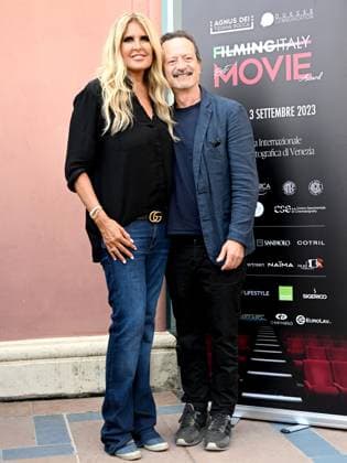 Venice, 80th Venice Film Festival 2023. Day 5 - Photocall Filming Italy Movie. In the photo Rocco Papaleo with Tiziana Rocca  Copyright: xManuelexMangiarottix xipa-agencyx xPoolxPhotoxEventsx02x IPA_IPA40035832