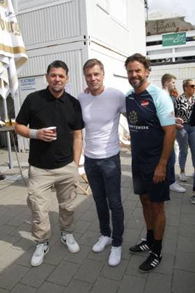 Tim Maelzer, Thomas Helmer and Stephan Luca at the charity football match Kicken mit Herz for the benefit of the childrens heart ward of the University Hospital Eppendorf on 3 09 2023 in Hamburg Kicken mit Herz charity football event in Hamburg