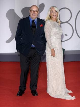 Venice, 80th Venice Film Festival 2023 - Evening 5 - red carpet Filming Italy. In the photo Dante Ferretti, Francesca Lo Schiavo  Copyright: xManuelexMangiarottix xipa-agencyx xPoolxPhotoxEventsx02x IPA_IPA40047453