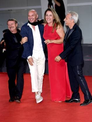 Venice, 80th Venice Film Festival 2023 - Evening 5 - red carpet Filming Italy. In the photo Carla Signoris and Aldo Giovanni and Giacomo  Copyright: xManuelexMangiarottix xipa-agencyx xPoolxPhotoxEventsx02x IPA_IPA40047484