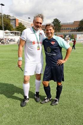 Thomas Mir and Patrick Bach at the charity soccer match Kicken mit Herz 2023 in aid of the UKE Heart Center at the Stadiun Hoheluft Hamburg, 03 09 2023 Foto:xgbrcix xFuturexImagex kicken_3918