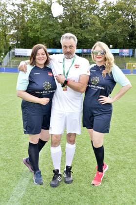 Katharina Fegebank Second Mayor of the Free and Hanseatic City of Hamburg, Prof Dr Thomas Mir and Sandra Quadflieg at the charity soccer match Kicken mit Herz for the benefit of the childrens cardiac ward of the University Hospital Eppendorf in Hamburg on 03 09 2023