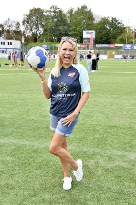 Nova Meierhenrich at the charity soccer match Kicken mit Herz for the benefit of the childrens heart ward of the University Hospital Eppendorf in Hamburg on 03 09 2023