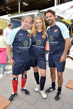 Bjarne Maedel, Esther Roling and Stephan Luca at the charity soccer match Kicken mit Herz for the benefit of the childrens heart ward of the University Hospital Eppendorf in Hamburg on 03 09 2023