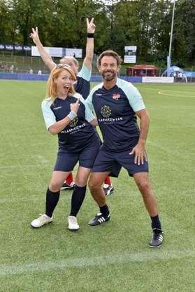Esther Roling, Bjarne Maedel and Stephan Luca at the charity soccer match Kicken mit Herz for the benefit of the childrens cardiac ward of the University Hospital Eppendorf in Hamburg on 03 09 2023