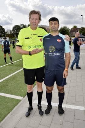 Lou Richter and Serdal Celebi first blind soccer player who scored the goal of the month at the charity soccer match Kicken mit Herz for the benefit of the childrens heart ward of the University Hospital Eppendorf in Hamburg on 03 09 2023