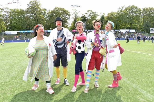 Clowns from the University Hospital Hamburg Eppendorf at the charity football match Kicken mit Herz for the benefit of the childrens heart ward of the University Hospital Eppendorf in Hamburg on 03 09 2023
