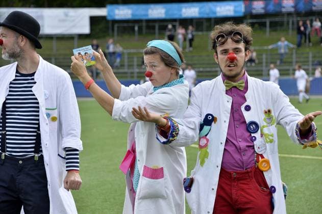 Clowns from the University Hospital Hamburg Eppendorf at the charity football match Kicken mit Herz for the benefit of the childrens heart ward of the University Hospital Eppendorf in Hamburg on 03 09 2023