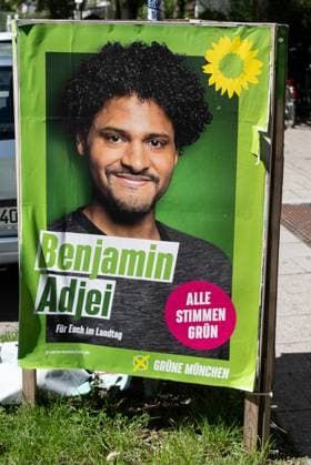 München GER, Wahlplakate zur Landtagswahl in Bayern 2023, 04.09.2023. Gruene Bayern, Die Gruenen, Benjamin Adjei, Gruene Muenchen. GER, Wahlplakate zur Landtagswahl in Bayern 2023, 04.09.2023. *** Munich GER, election posters for the state election in Bavaria 2023, 04 09 2023 Green Bavaria, The Greens, Benjamin Adjei, Green Munich GER, election posters for the state election in Bavaria 2023, 04 09 2023 Copyright: xEibner-Pressefoto HeikexFeinerx EP_HFR