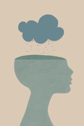 Mental health concept with clouds on human head against gray wall Illustration of mental health concept human silhouette of open mind with clouds covering on with intrusive thoughts disorders against gray background Model Released ZamaStudio_ID16018_487774_007 Copyright: xZamaxStudiox RECORD DATE NOT STATED