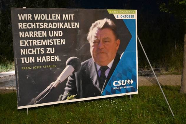Wahlplakate - Landtagswahl in Bayern 2023 am 06.09.2023 in Augsburg Wahlplakat der Partei CSU Die Wahl zum 19. Landtag in Bayern soll am 8. Oktober 2023 stattfinden Bayern Deutschland *** Election posters state election in Bavaria 2023 on 06 09 2023 in Augsburg election poster of the party CSU The election to the 19 state parliament in Bavaria shall take place on 8 October 2023 Bavaria Germany
