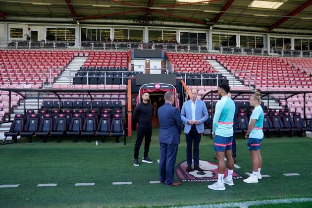 Prince of Wales Homewards initiative The Prince of Wales during a visit to Bournemouth AFC s Vitality Stadium in Dorset, to hear about the Premier League football club s work within the community to support those at risk of homelessness, and their commitment to extend this work over the next five years as part of the Prince s Homewards project in Bournemouth, Christchurch and Poole. Picture date: Thursday September 7, 2023. . William has set his sights on making rough sleeping, sofa surfing and other forms of temporary accommodation a thing of the past with his initiative called Homewards. The five-year project will initially focus on local businesses, organisations and individuals, who will be encouraged to join forces and develop bespoke  Copyright: xAvalon.redx xAvalonx 0803501674
