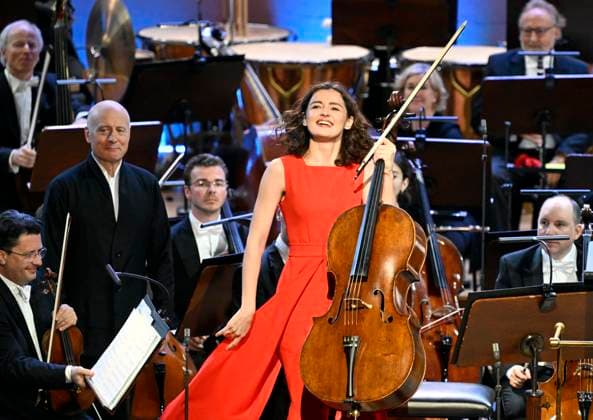 Cellist Anastasia Kobekina performs during the concert of Zurich s Tonhalle-Orchester at the Dvorak s Prague international music festival in Prague, Czech Republic, September 7, 2023. (CTKxPhoto KaterinaxSulova) CTKPhotoP2023090708250  CTKPhotoP2023090708250